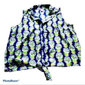 🍍 Coastal Grandma Pineapple Tie front button top‎ Sz L